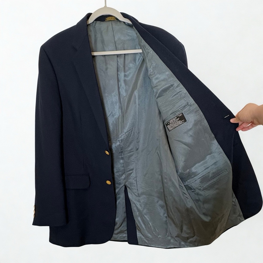 Stafford Blazer Sport Jacket Coat Mens 42L Blue Navy Wool Gold Buttons - Picture 4 of 16